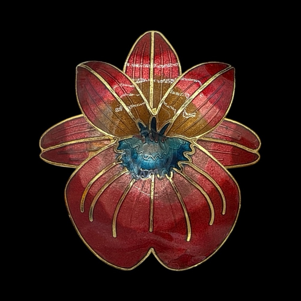 Vintage Cloisonné Enamel Orchid Brooch